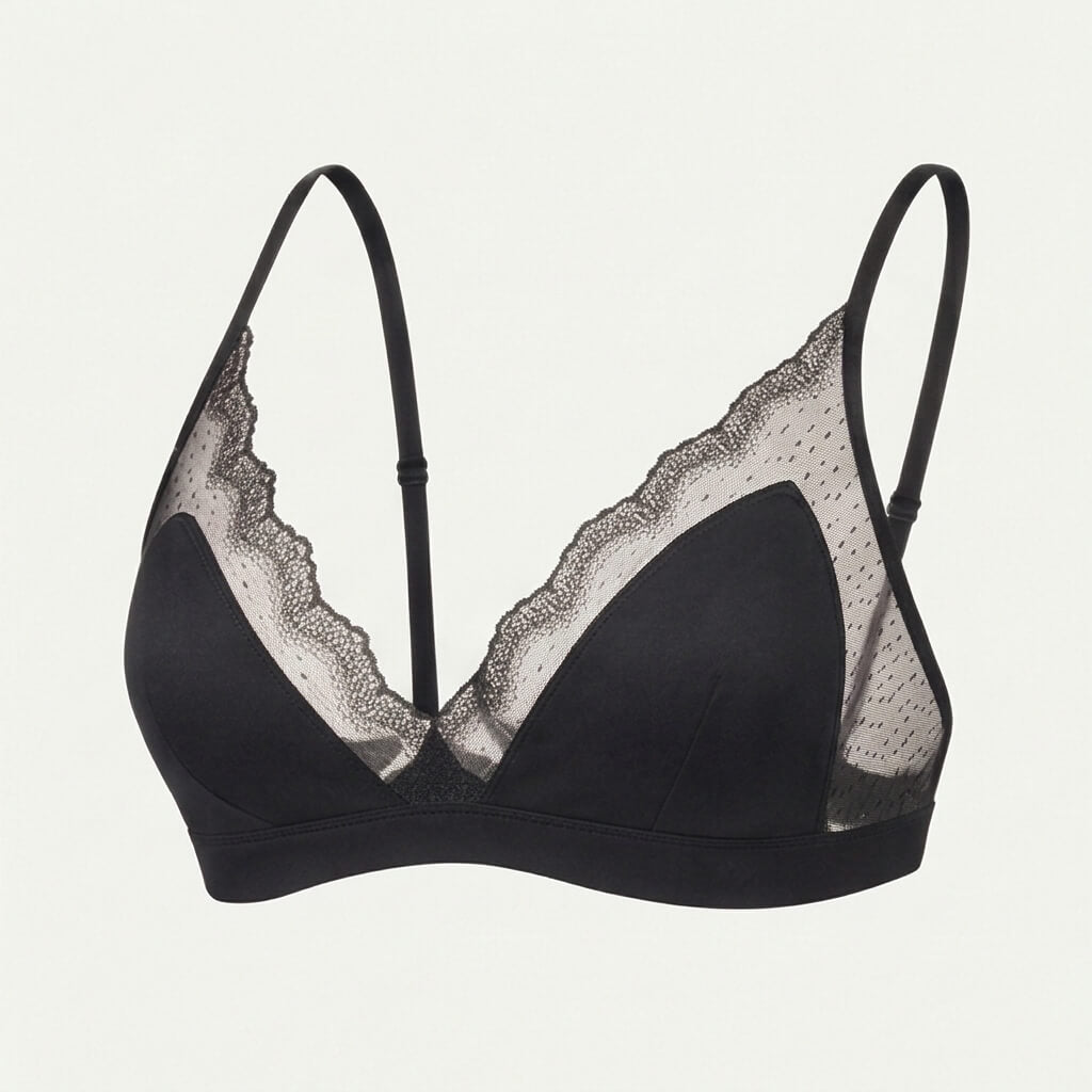 Silk Lace Bra with Light Padding - Black