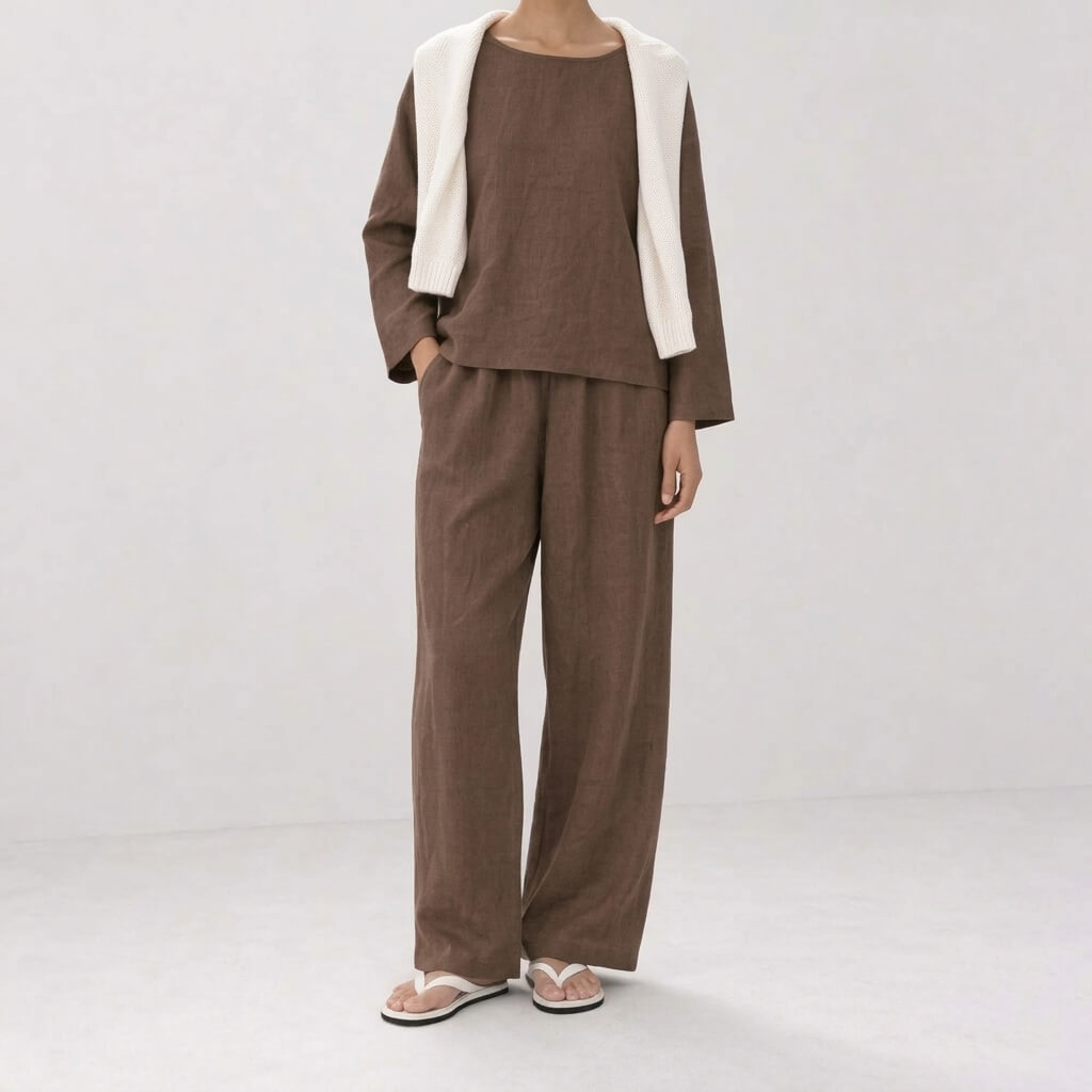 100% Hemp Handmade Long-Sleeve Top & Pants Set - Terra Cotta