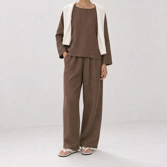100% Hemp Handmade Long-Sleeve Top & Pants Set - Terra Cotta