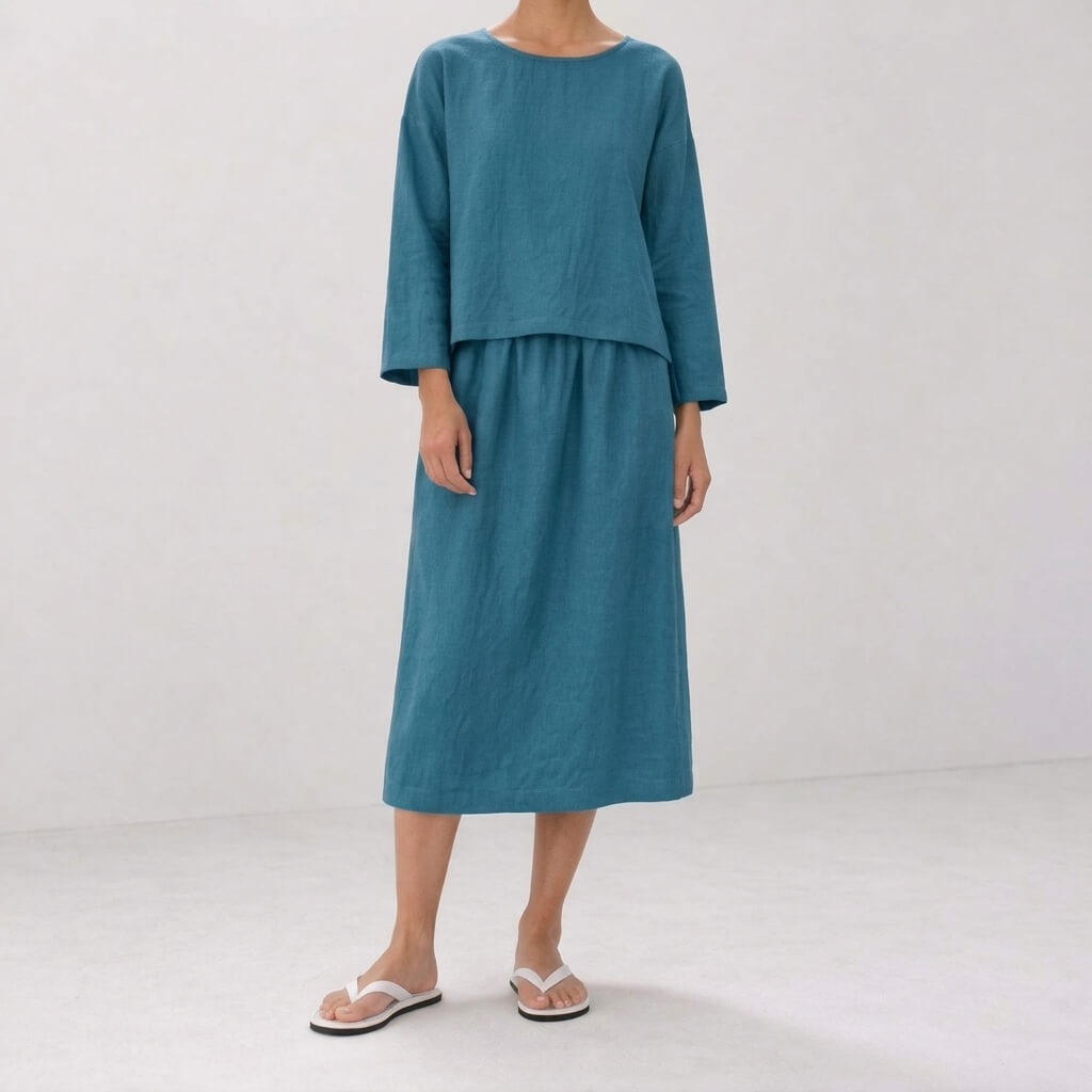 Vale 100% Hemp Handmade Midi Skirt - Bondi Blue