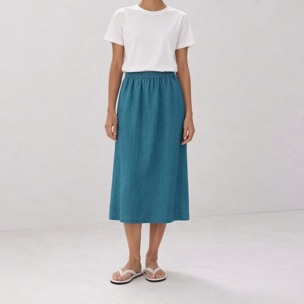 Vale 100% Hemp Handmade Midi Skirt - Bondi Blue