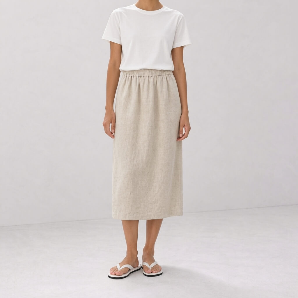 Vale 100% Hemp Handmade Midi Skirt - Natural Hemp