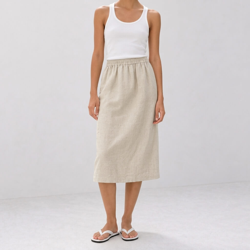 Vale 100% Hemp Handmade Midi Skirt - Natural Hemp