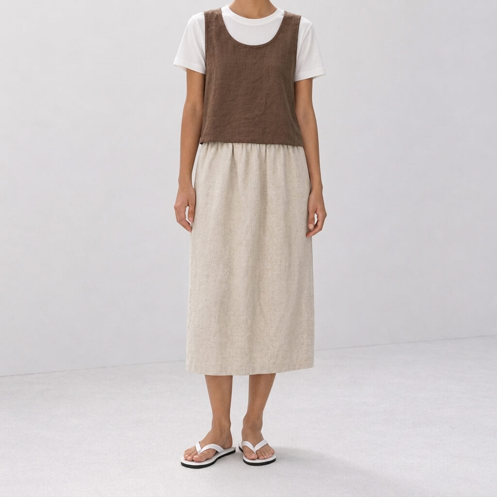 Vale 100% Hemp Handmade Midi Skirt - Natural Hemp