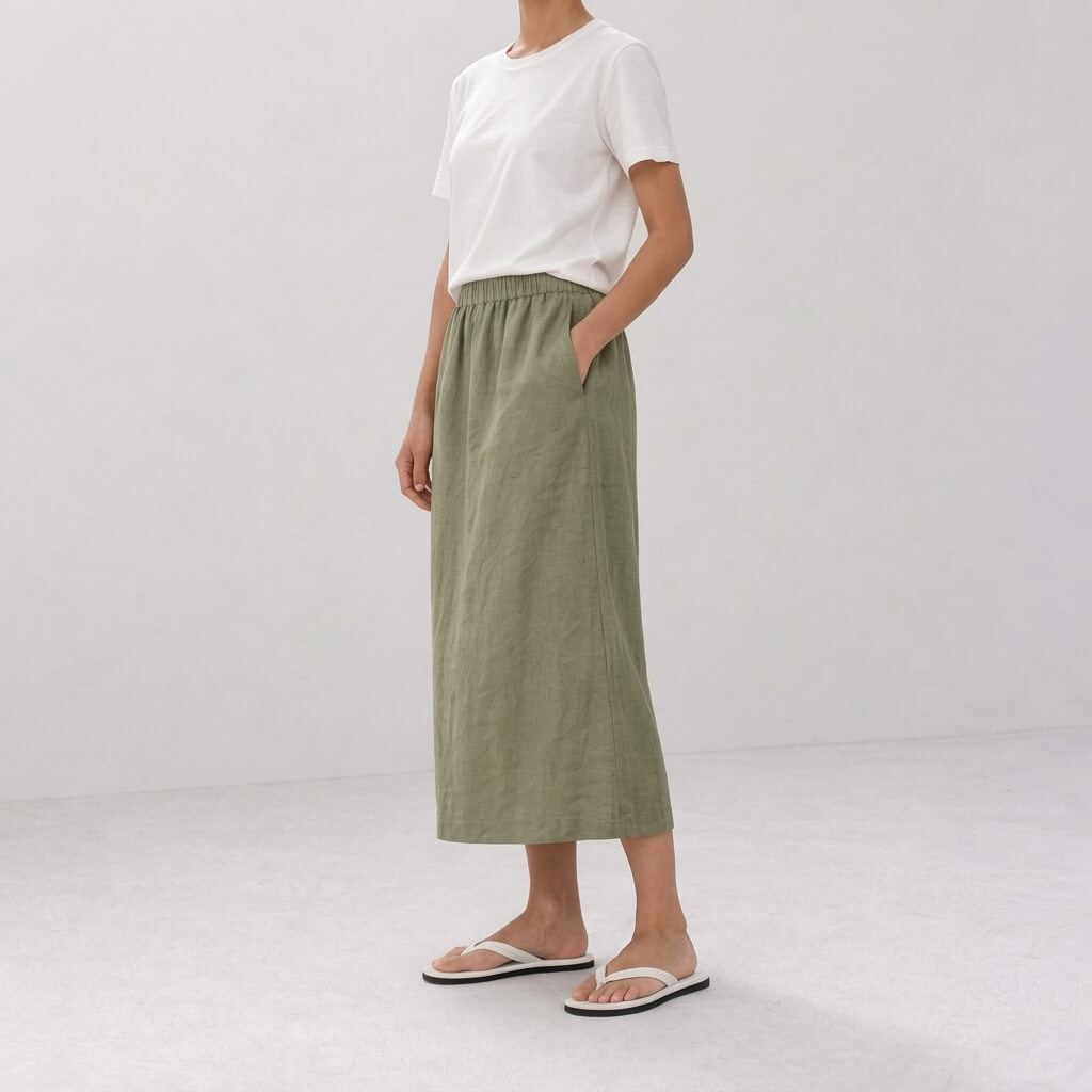 Vale 100% Hemp Handmade Midi Skirt - Sage