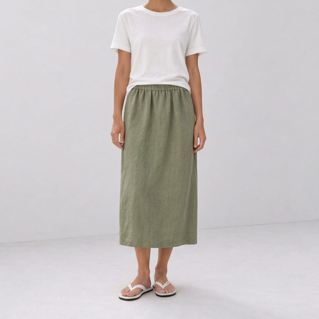 Vale 100% Hemp Handmade Midi Skirt - Sage