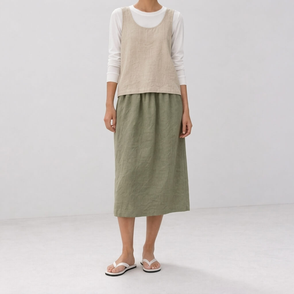 Vale 100% Hemp Handmade Midi Skirt - Sage