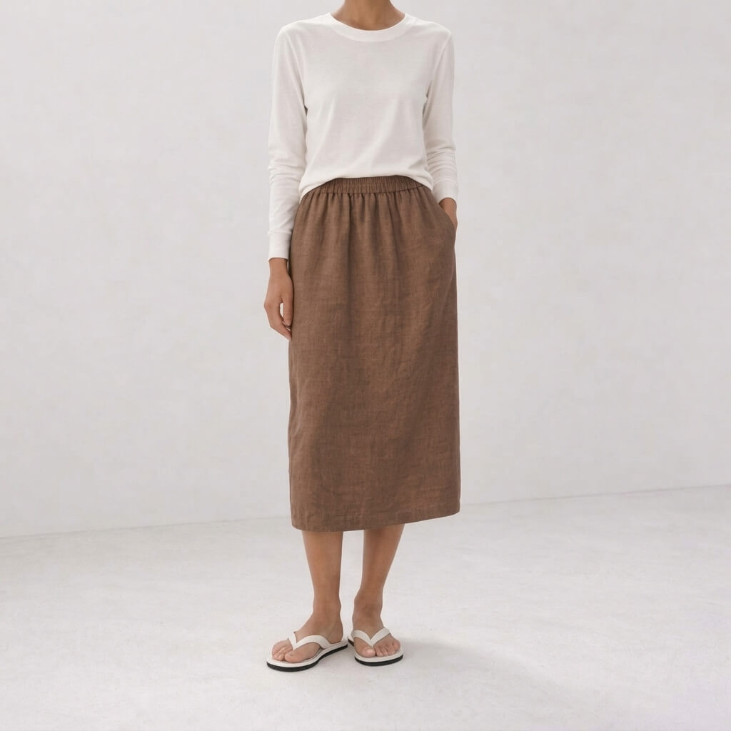 Vale 100% Hemp Handmade Midi Skirt - Terra Cotta