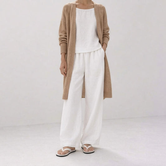 100% Hemp Handmade Long-Sleeve Top & Pants Set - White