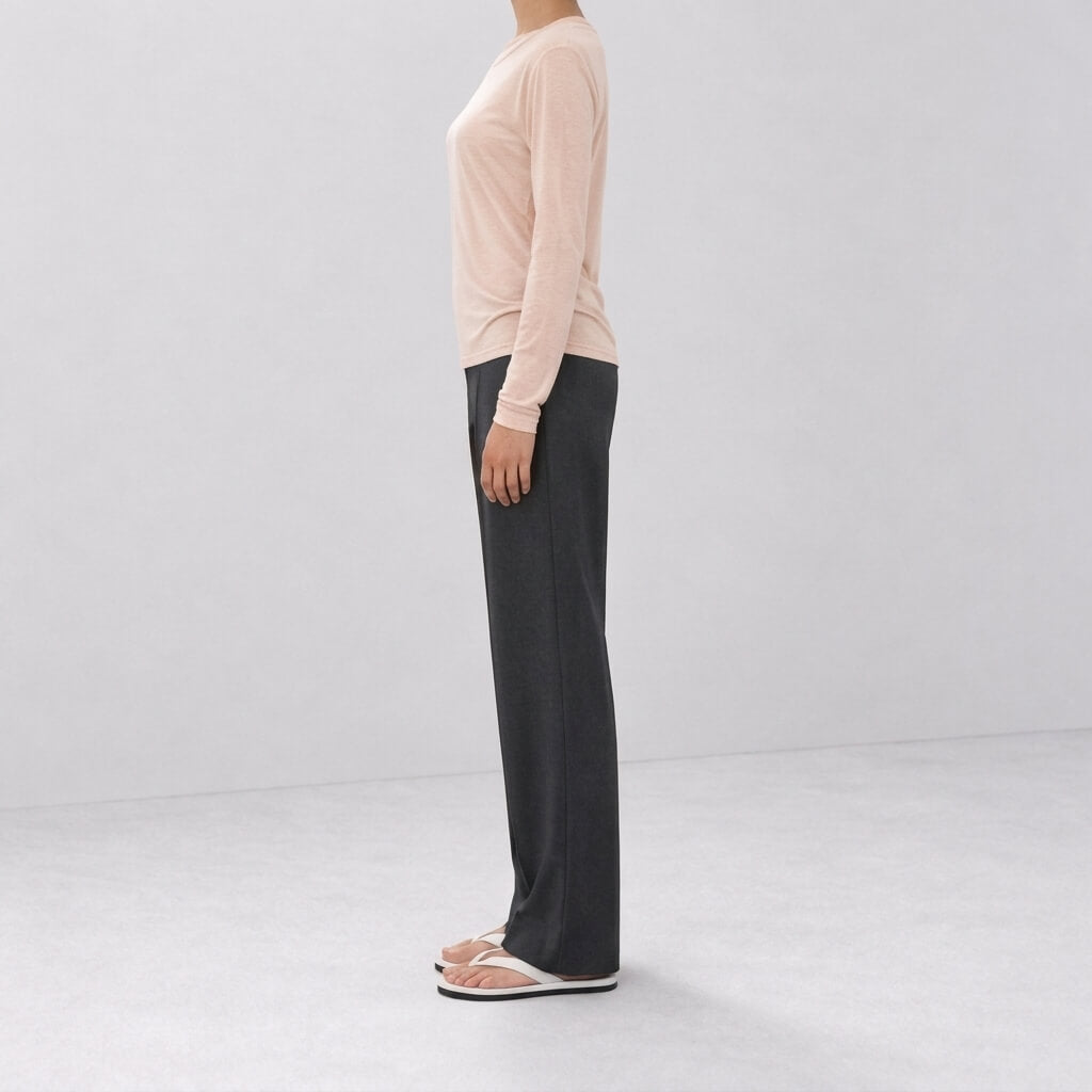 Silk-Blend Knit Long Sleeve Crew Neck Top - Blush Pink