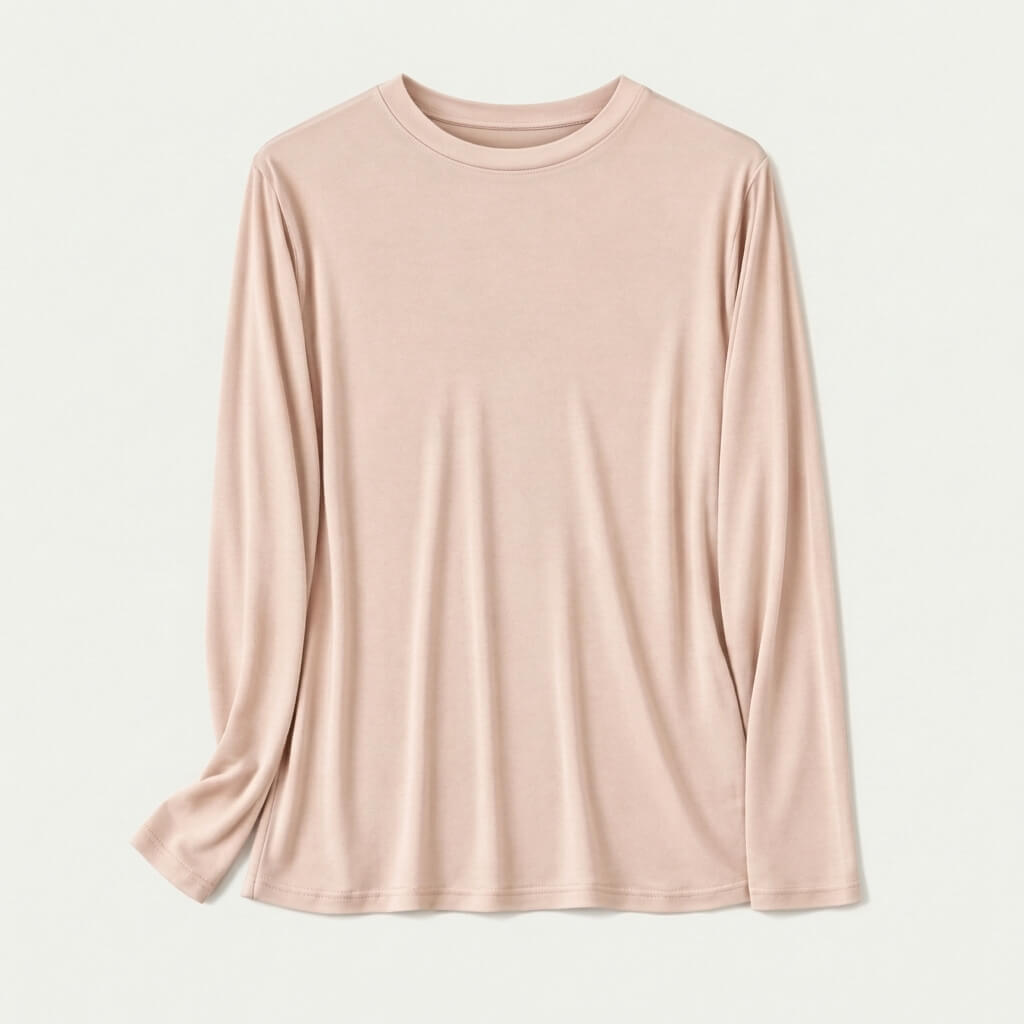 Silk-Blend Knit Long Sleeve Crew Neck Top - Blush Pink