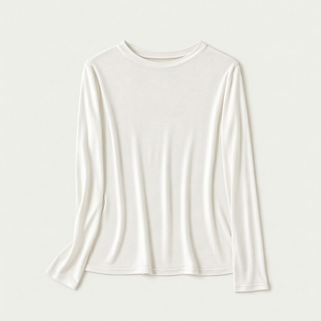 Silk-Blend Knit Long Sleeve Crew Neck Top - Ivory