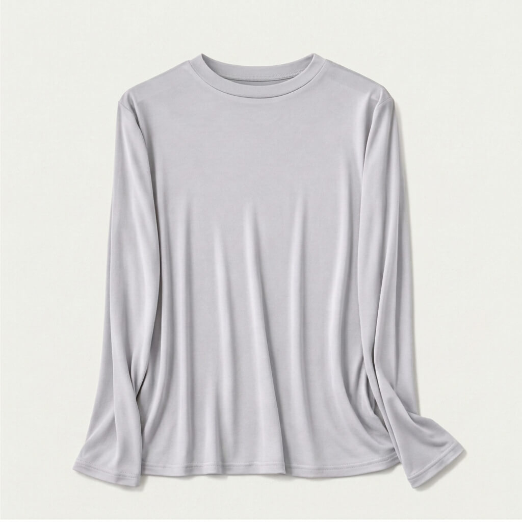 Silk-Blend Knit Long Sleeve Crew Neck Top - Light Grey