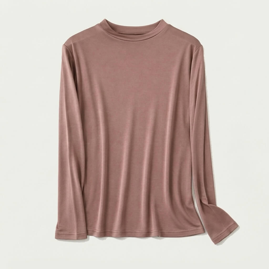 Silk-Blend Knit Long Sleeve Crew Neck Top - Mocha